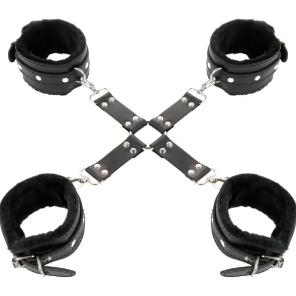 DARKNESS - LEATHER HANDCUFFS FOR FOOT AND HANDS BLACK